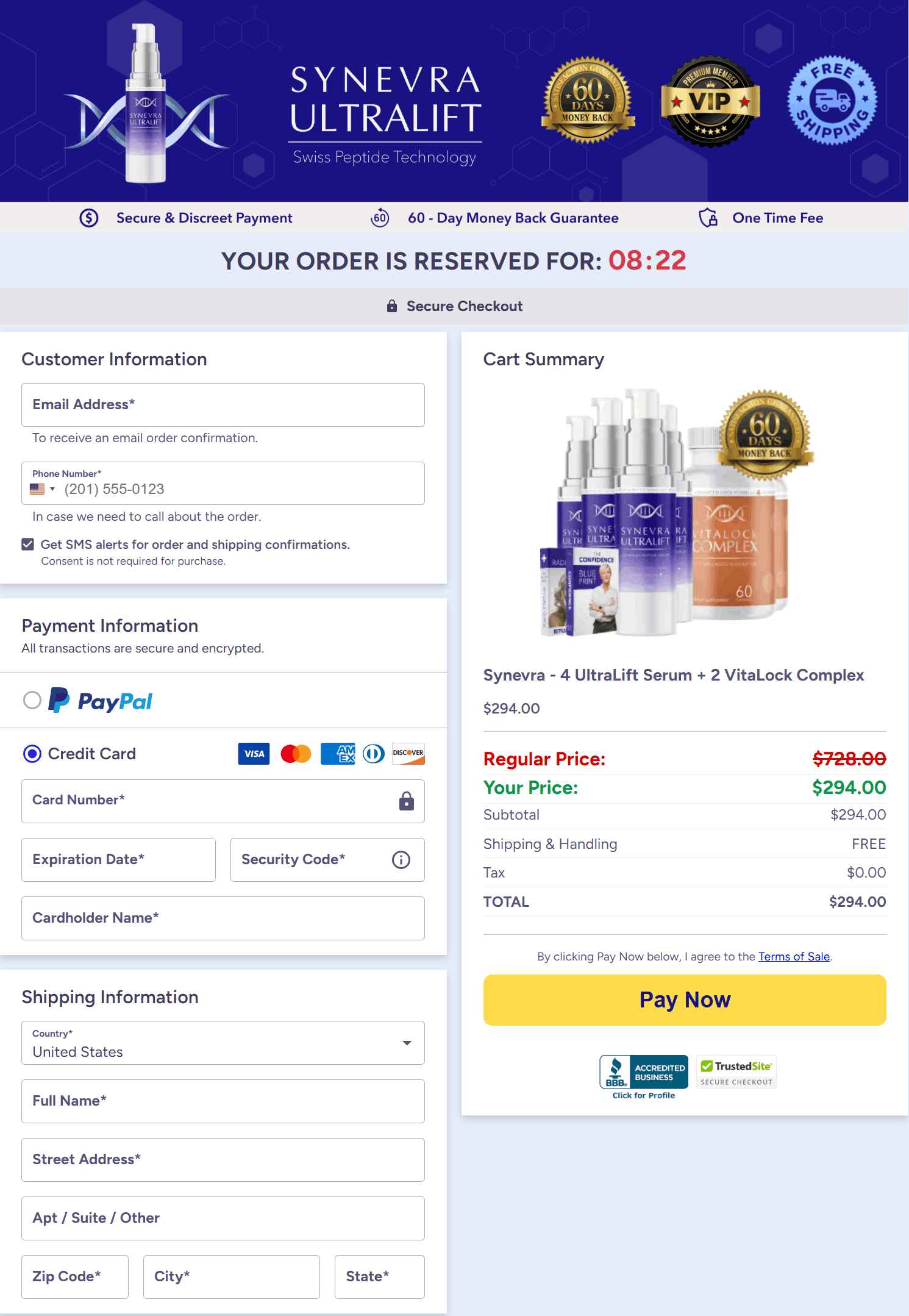 Synevra UltraLift order page